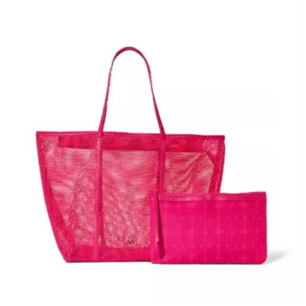 NWT Victoria Secret Pink Mesh Tote Bag and Zip Pouch Set